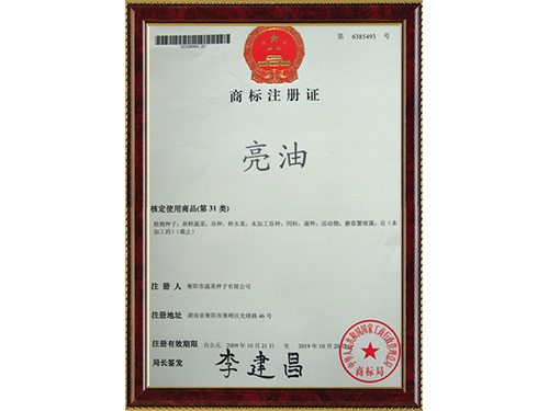 “亮油”商標(biāo)注冊(cè)證 “亮油”商標(biāo)注冊(cè)證